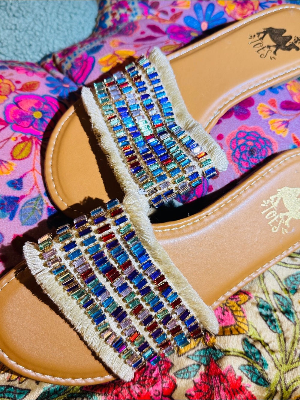 kate spade Multicolor Beaded Fringe Slide Sandals